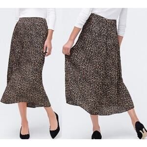 J Crew Factory Pleated Midi Skirt Leopard Cheetah Animal Print Black Tan women 2